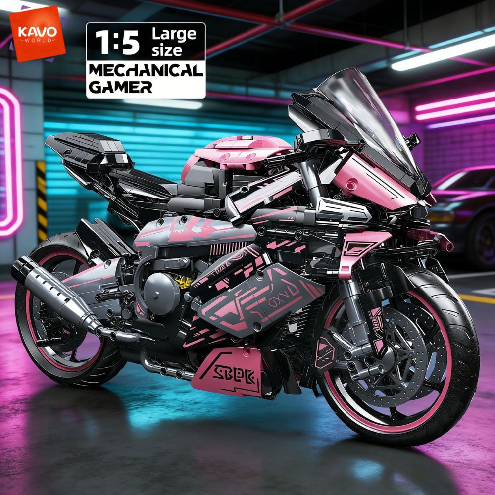 Model Kit In Era - KAVOWORLD ชุดตัวต่อรถมอเตอร์ไซค์สีชมพู 2096 ชิ้น ขนาด 1:5