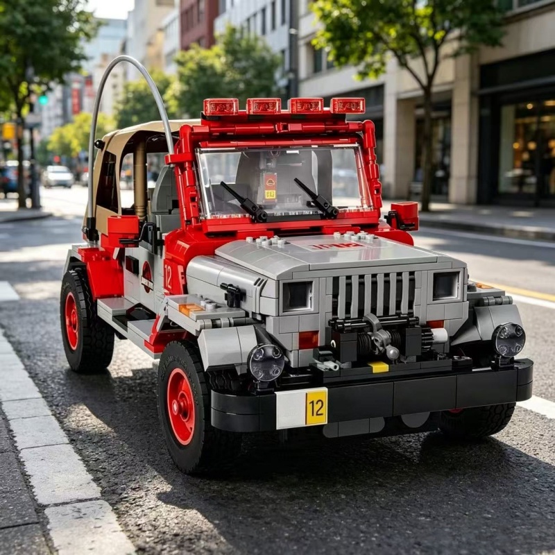 Model Kit Jurassic Park - ตัวต่อรถออฟโรดเทคนิคอล Wrangler ของเล่นรถ SUV สำหรับผู้ที่ชื่นชอบและผู้ใหญ่