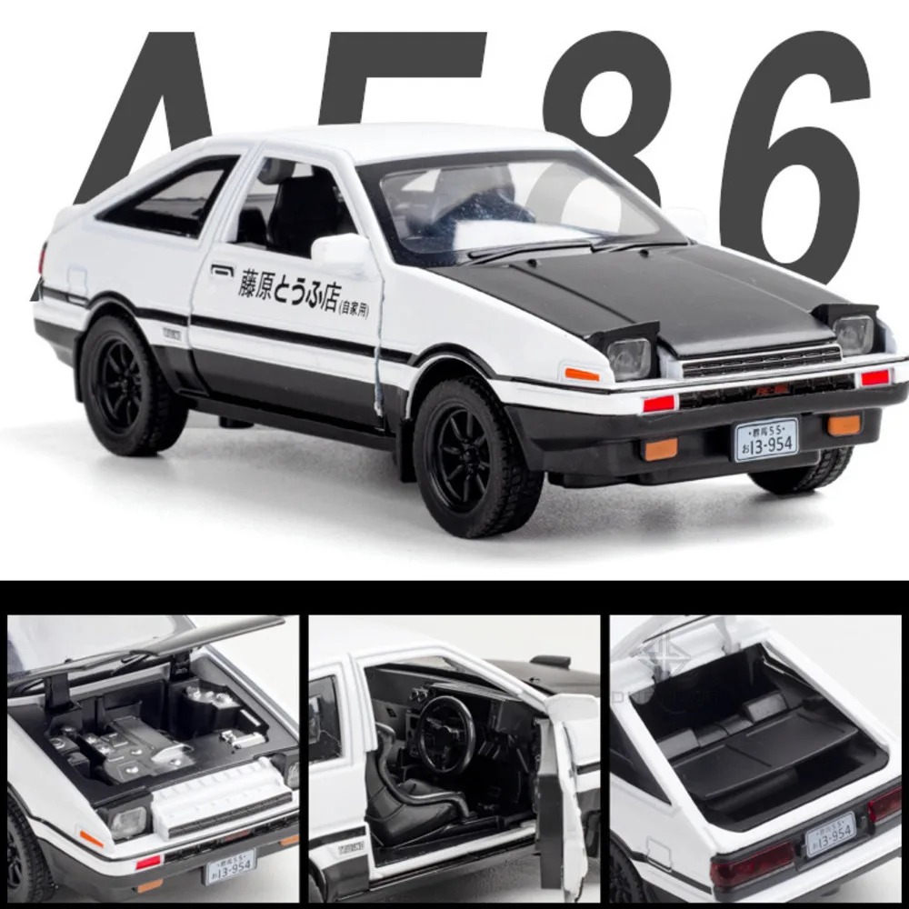 Model Kit Ae86 - โมเดลรถยนต์สเกลหล่อจากอัลลอยด์ของ AE86 D เริ่มต้น1/32ไฟและเสียงของเล่นดึงกลับ