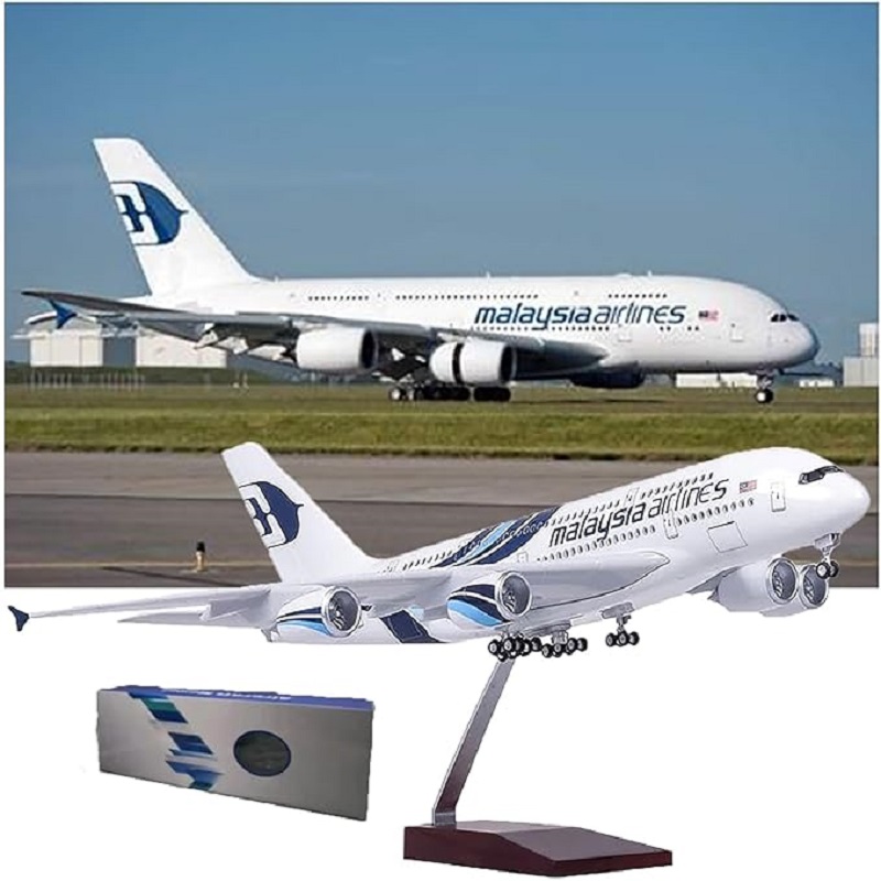 Model Kit Simulator - 1:160 สเกลมอลเซียแอร์ไลน์ A380 เครื่องบินโลหะโมเดลหล่อเรซิ่นชุดจำลองสำหรับนักสะสมและของขวัญ